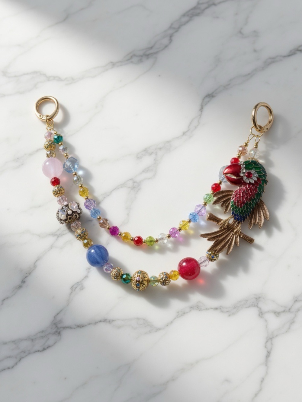 Multicolor Beaded Parrot Bag Charm Chain | Luxe Accessory | bird lover tropical - Picture 1 of 9